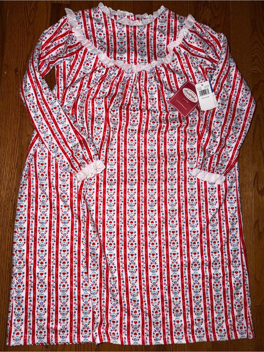 $40 New Lanz of Salzburg Girls Red Christmas Holiday Tyrolean Night Gown M 7-8
